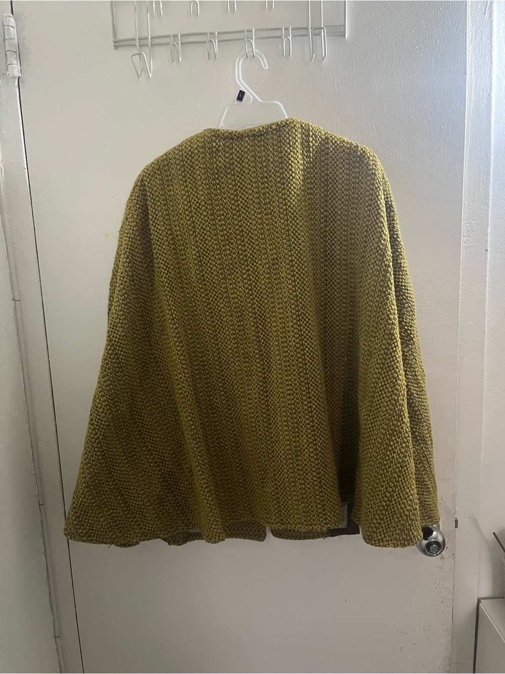 Puska Textured Olive Green Knit Swing Cardigan with Brown Accent - Picture 4 of 7